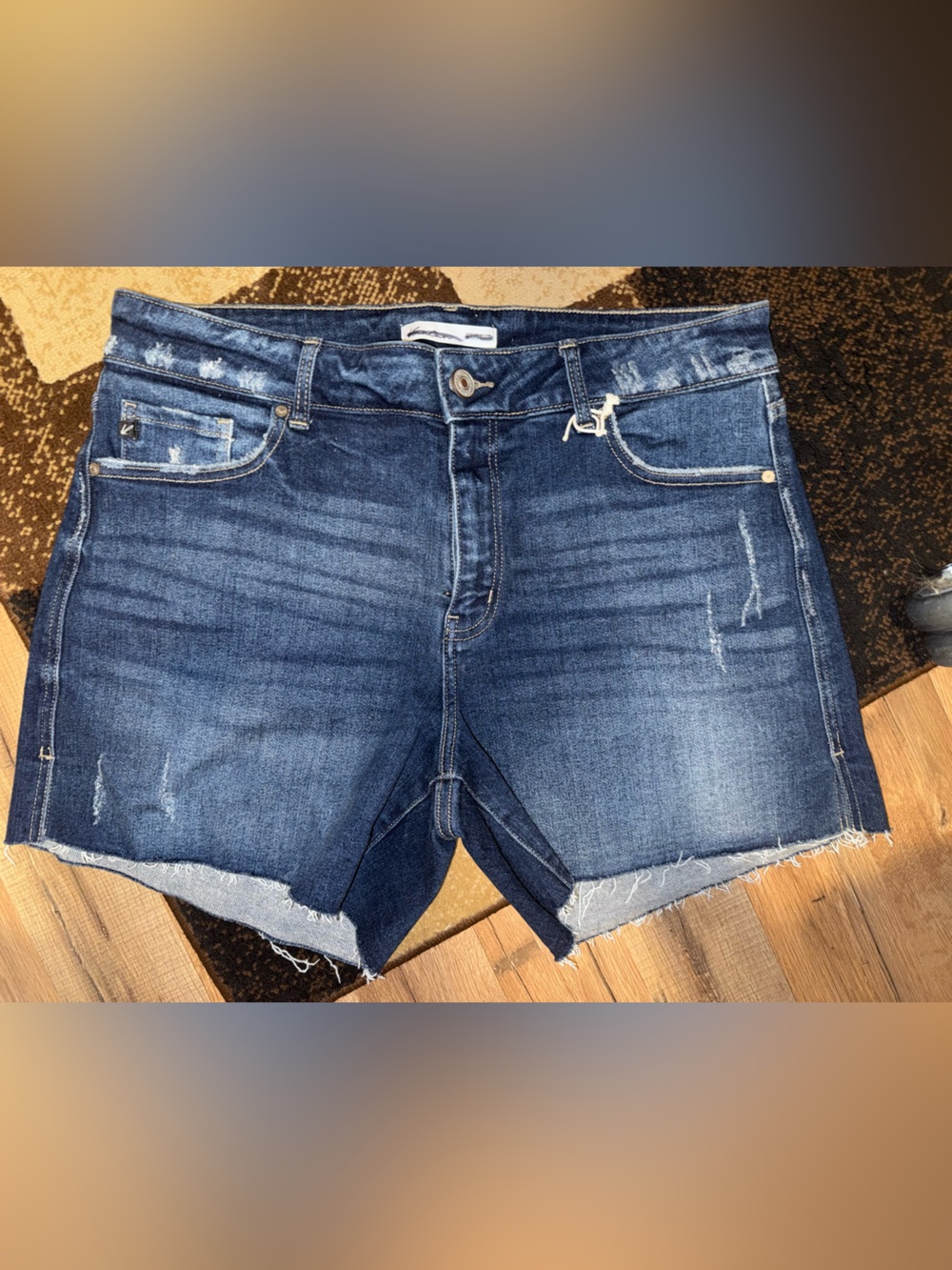 KanCan Dark Blue Distressed Denim Jean Shorts